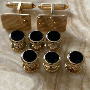 Vintage Krementz Amber Bullet-Back Cufflinks + Black Stud Dress Set